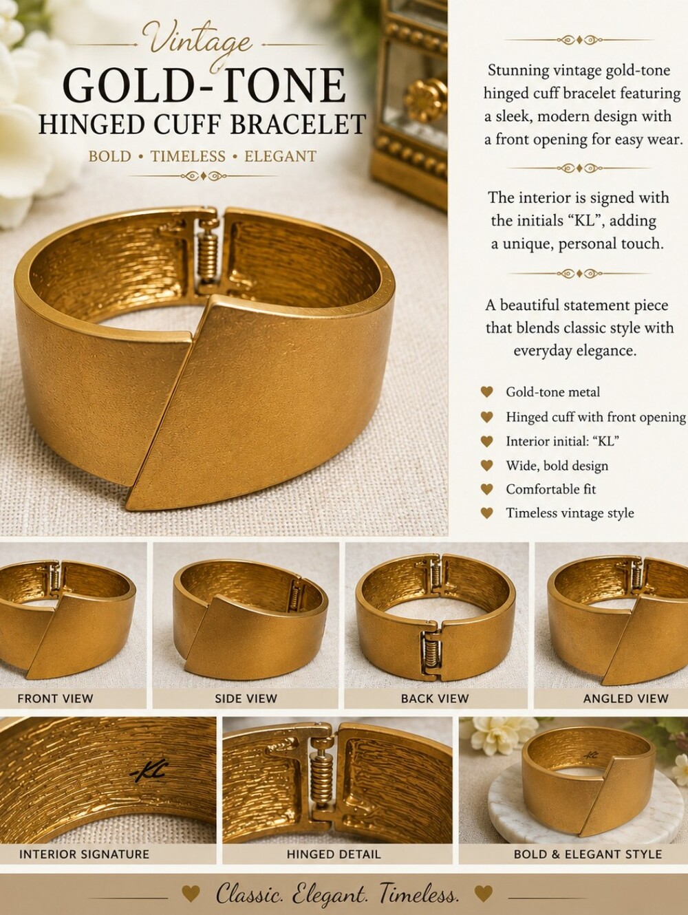 Vintage Gold-Tone Hinged Cuff Bracelet